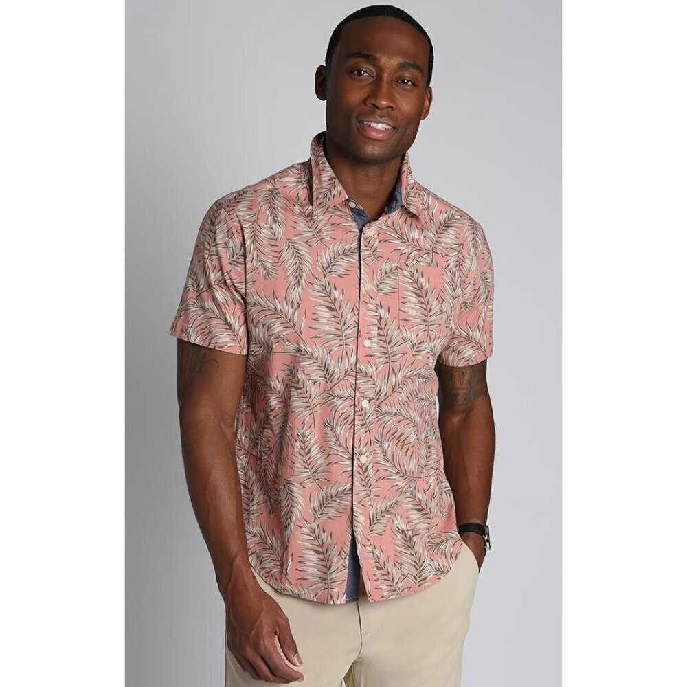 Jachs New York Men's Palm Print Stretch Short Sleeve Shirt Tropical  L NWT